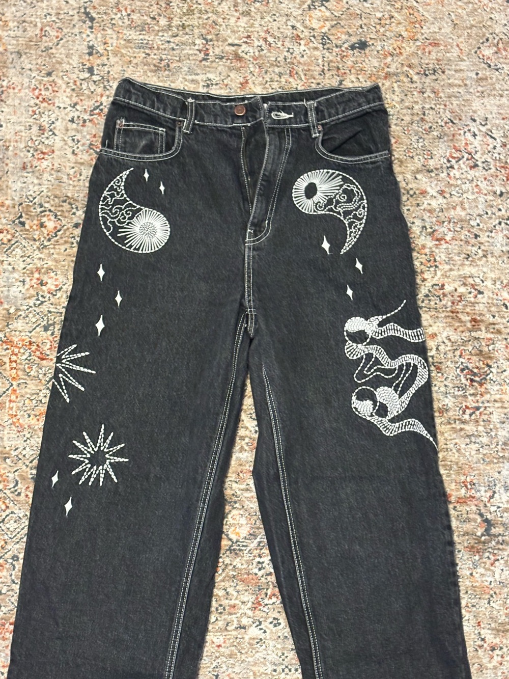 Black Embroidered Jeans